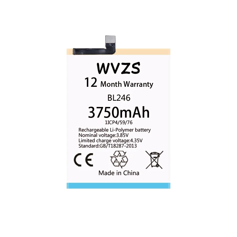 Wvzs 3750 мАч литий-полимерный аккумулятор BL246 для lenovo Vibe Shot Z90 Z90-7 Z90-3 z90a40 Сменные