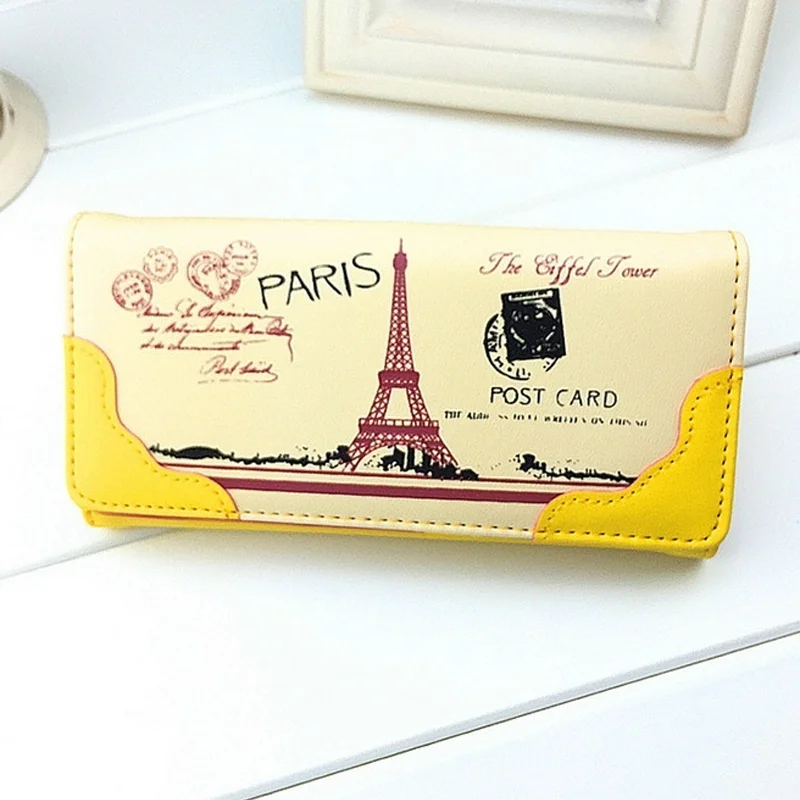 Модный женский длинный кошелек из гладкой искусственной кожи с флагом Парижа и