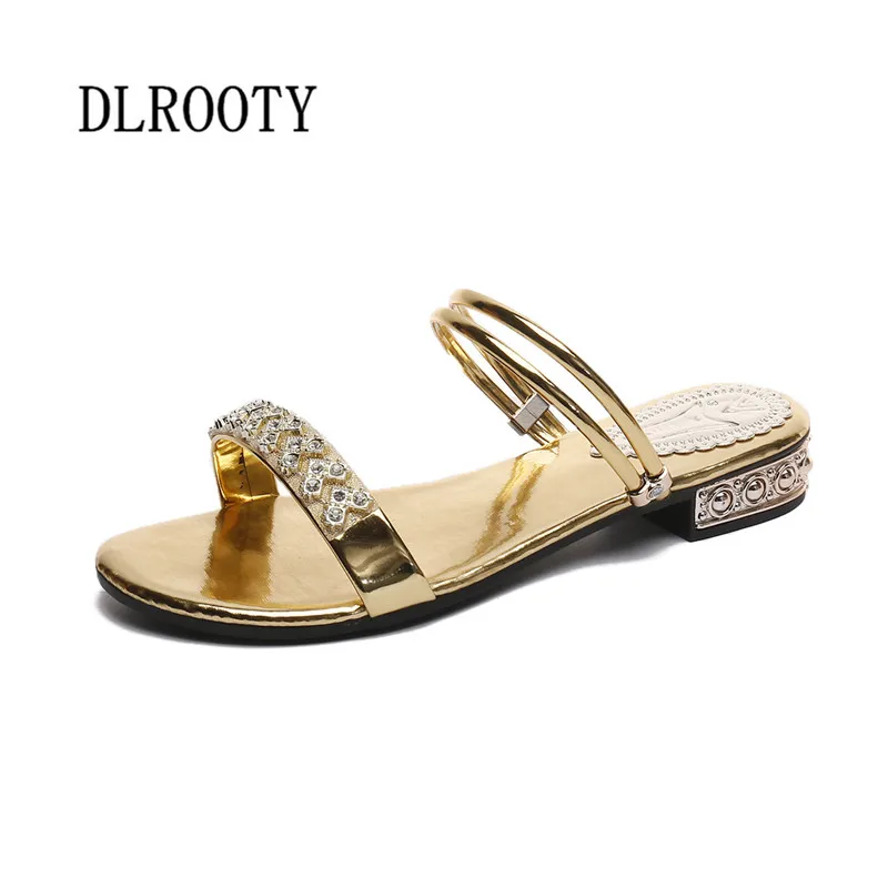 

Woman Sandals Shoes Slippers 2018 Summer Style Peep Toe Slides Slip On Fashion Solid Crystal Casual Comfortable