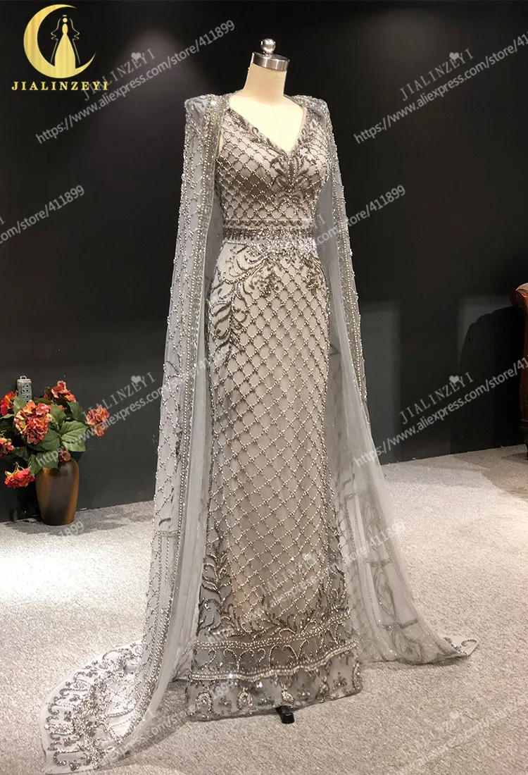 Rhine Zuhair Murad серая шаль Роскошная ручная работа Русалка v-образный вырез два предмета вечерние платья
