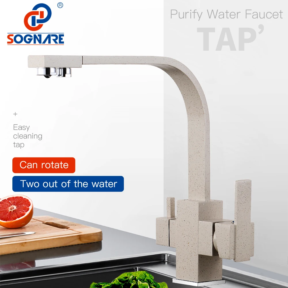 

SOGNARE Solid Brass Kitchen Faucet with Filtered Water Marble Kitchen mixer For Sinks Taps Cold Hot Swivel Drinking Water Faucet