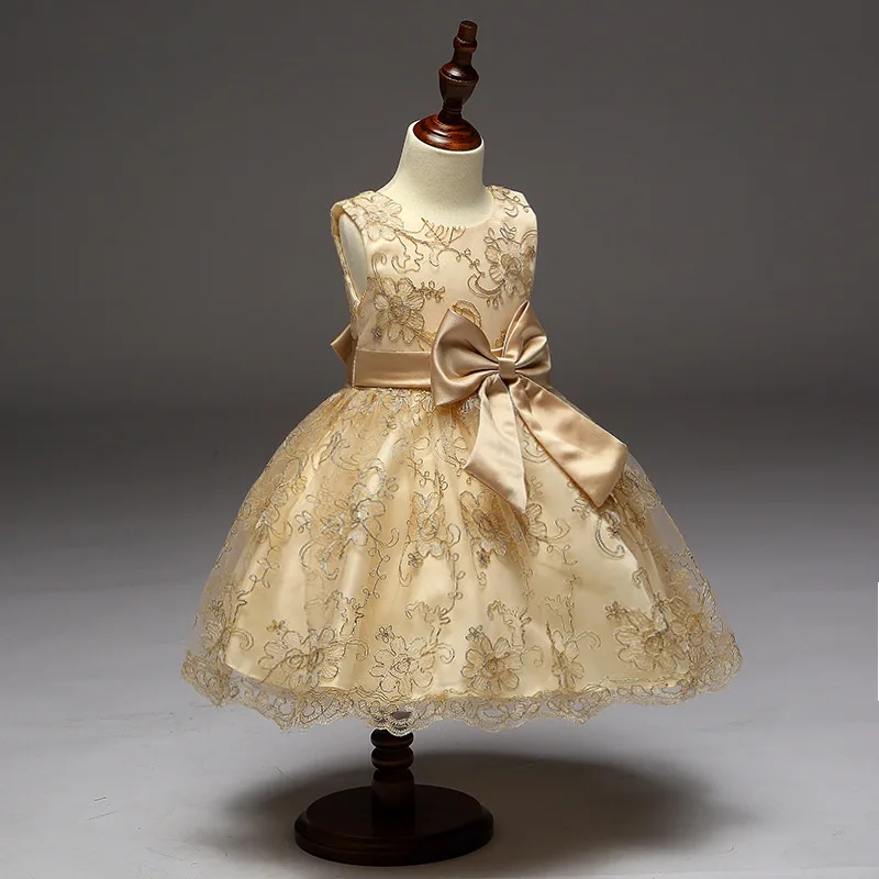 Children's gauze gold silk embroidery dress princess bowknot lace sweet pompous performance girl clothes | Детская одежда и
