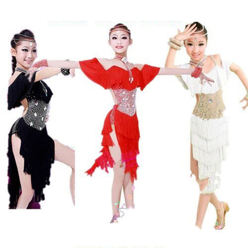 Платье женское с бахромой зелеными кисточками для конкурсов латинских танцев 2018