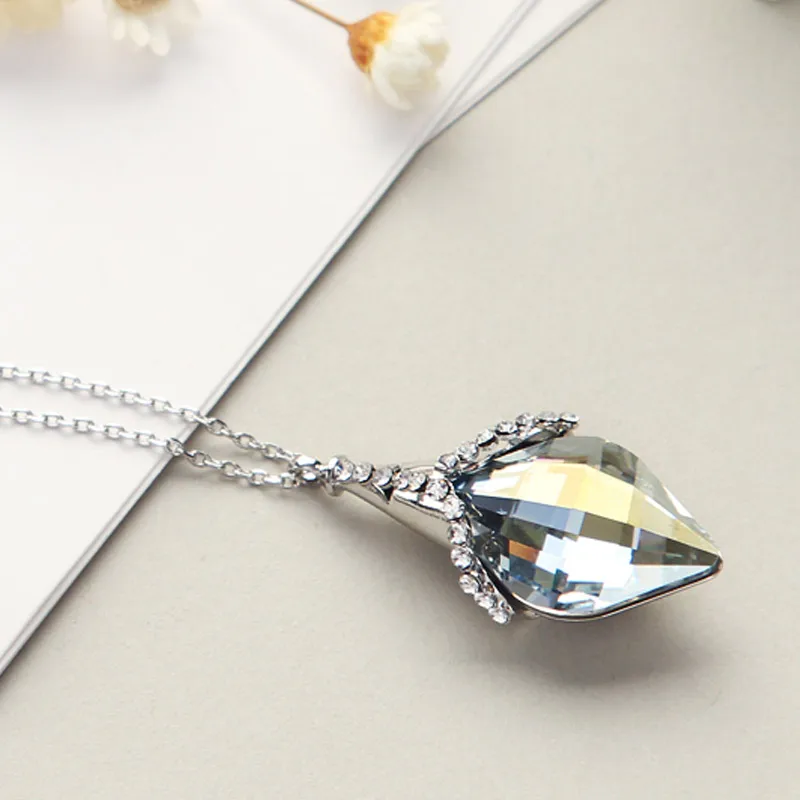 Neoglory Австрия Кристалл и горный хрусталь длинное ожерелье с подвеской