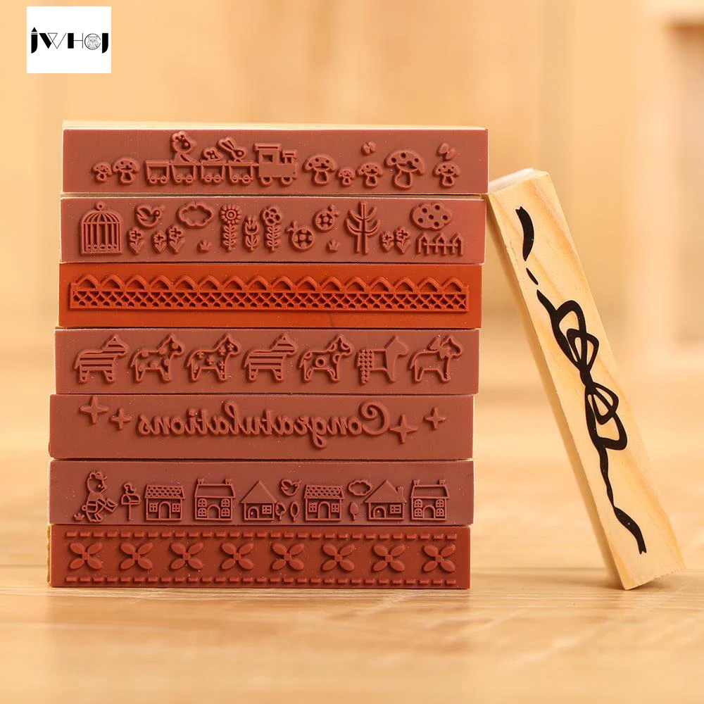 1 шт. в форме полосы милые животные деревянный Резиновый Штамп Дети DIY ручной