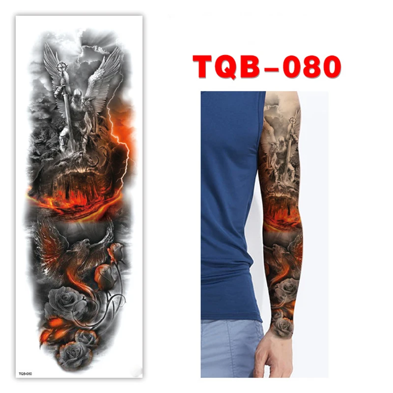 Полный рукав рука Временные татуировки воин Феникс мужские женские боди-арт |