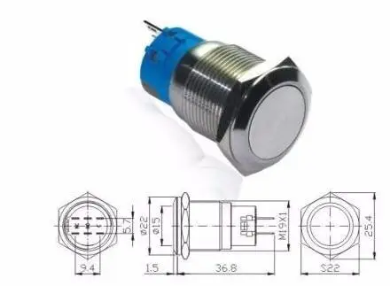 19 мм Из Нержавеющей Стали Круглый Фиксацией Кнопочный Переключатель 3 Pin 5А 250 В