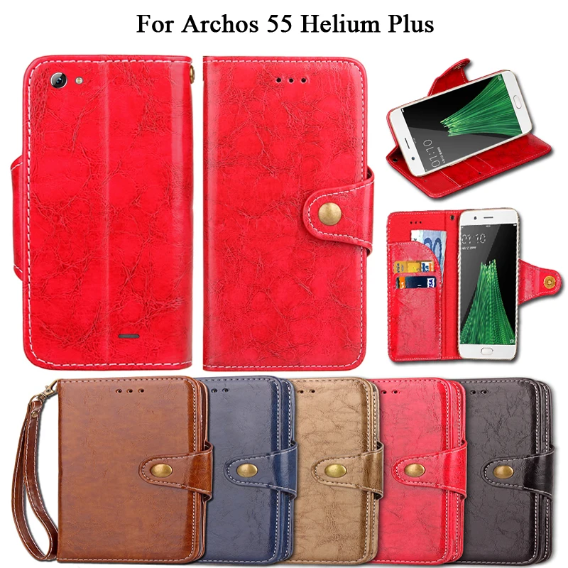 Винтаж флип чехол для Archos 55 гелий Plus Подставки PU кожа Слот карты бумажник Fundas Coque
