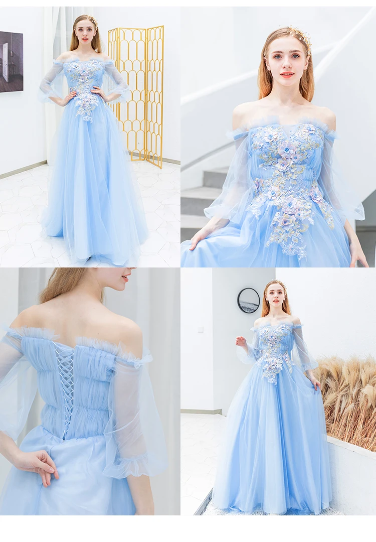 Женское вечернее платье SSYfashion синее длинное до пола с вырезом лодочкой и