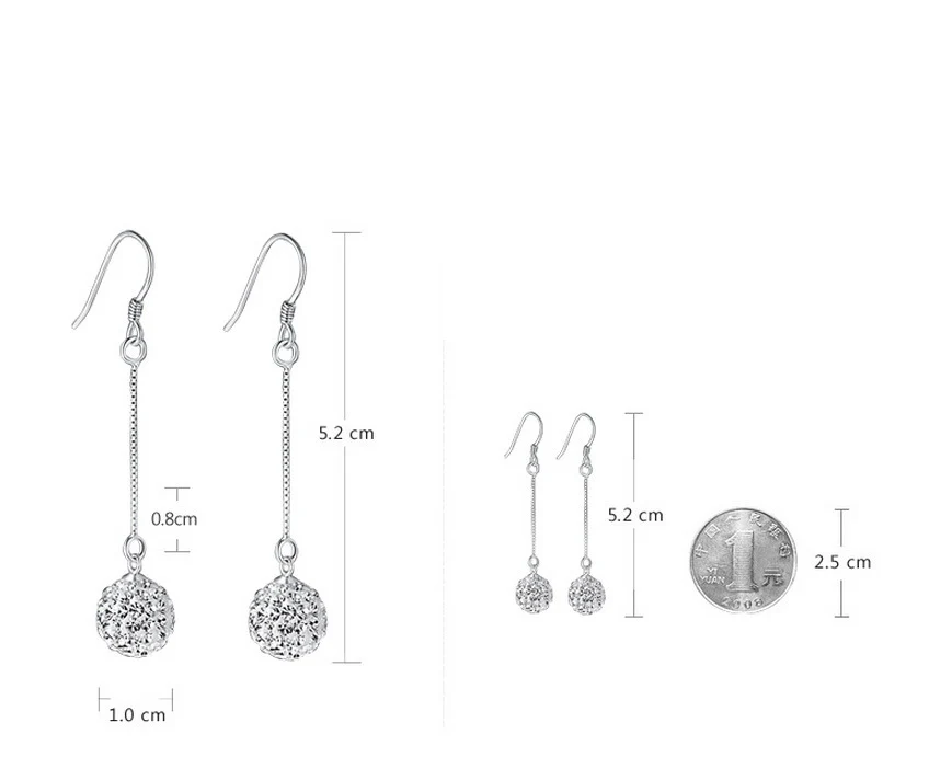 925 пробы серебряные серьги-гвоздики Роскошные кристаллические серьги-шарики для