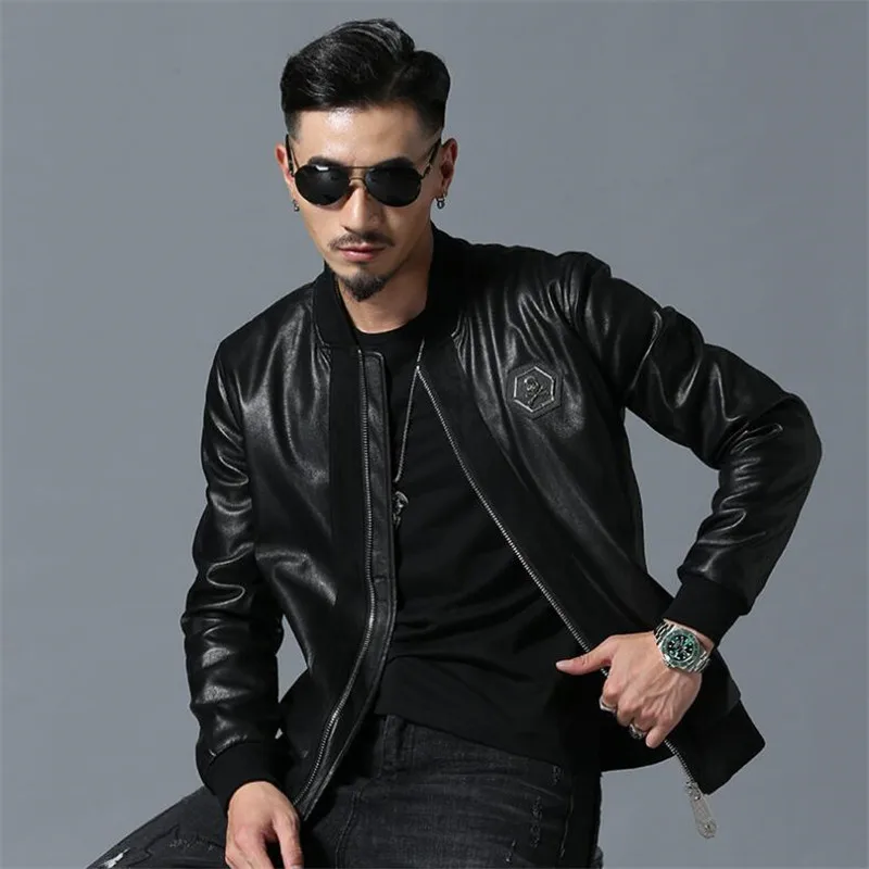 Sudaderas Hombre Куртки из искусственной кожи с черепами и стразами уличная одежда