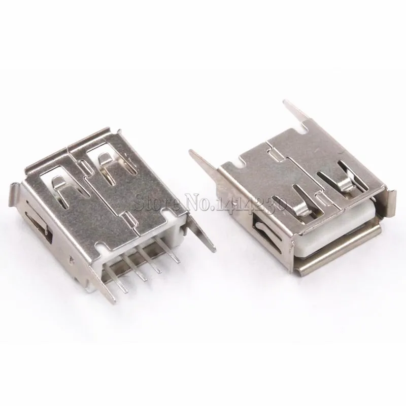 100Pcs USB Type A Female Socket 180 Degrees Vertical 4pins USB Interface