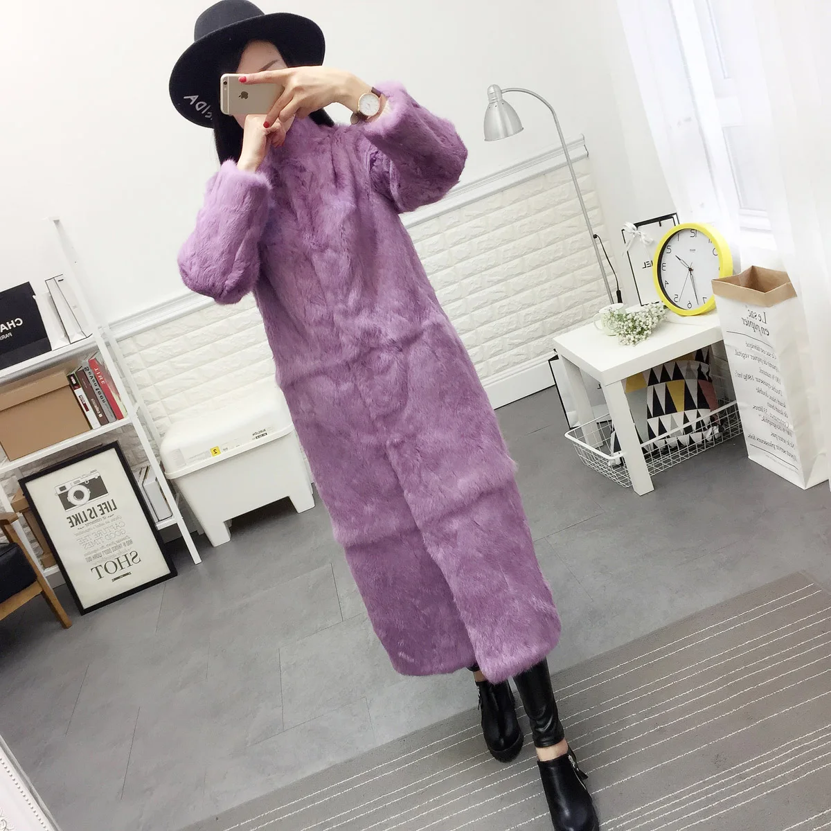 Violet Новое женское пальто из кроличьего меха длинное зимнее пальто с воротником - Цвет: Violet