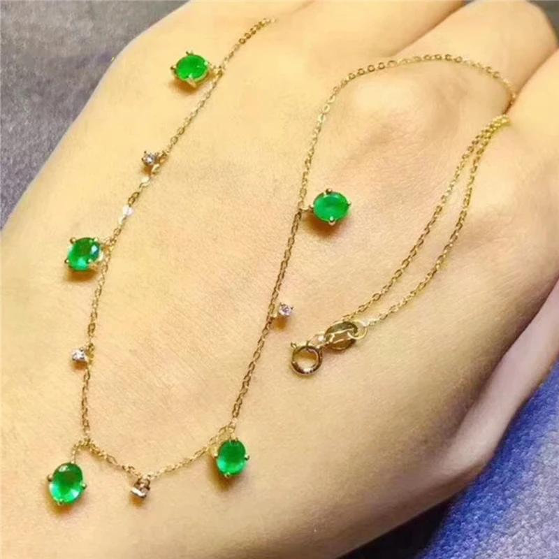 Ожерелье из стерлингового серебра 925 пробы с изумрудом Рождественский новый