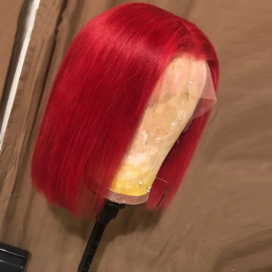 Красные парики из человеческих волос с эффектом омбре Короткие Боба 13x4 парик на