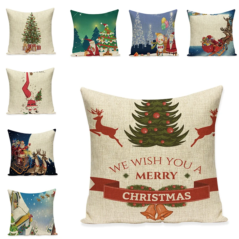 Рождественские серии подушки с узором Чехлы Санта Клаус хлопок лен милые