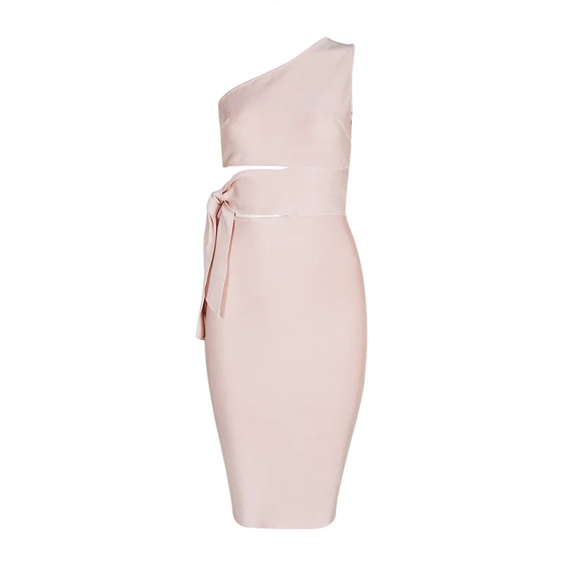 A178 красное Бандажное платье с открытым плечом и завязкой на талии|one shoulder|hollow outdress