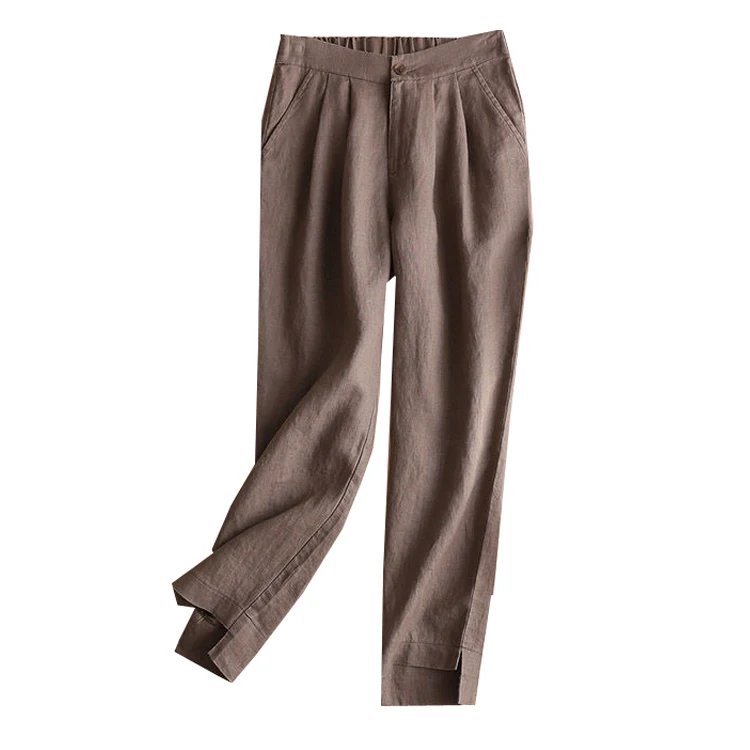 Summer Spring Womens Female White Black Beige Slim Irregular Linen Pants Casual Elastic High Waisted Loose Trousers For Women | Женская