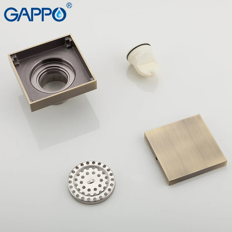 

GAPPO Drains Shower Floor Drains Square Shower Floor Cover Antique Brass Chrome Plugs Bathroom Drains Stopper Sink Protector