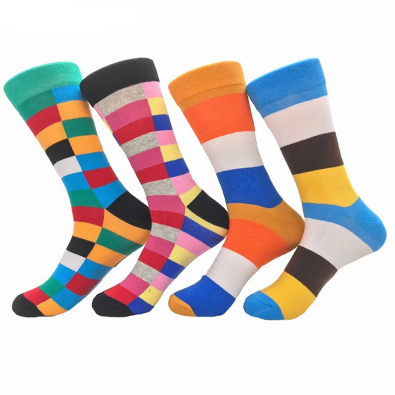 OKOUFEN 2019 Hot Sale Casual Men Socks New fashion design Plaid Colorful happy Business Party Dress Cotton Man | Мужская одежда