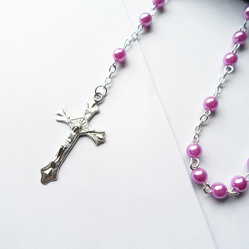 High quality Bohemia Light purple Pearl beads religion Pendant Virgin Mary Catholic Christ Jesus Cross Necklaces for Women | Украшения и