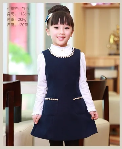 Детское осеннее платье-жилет для девочек Новое платье принцессы темно-синего