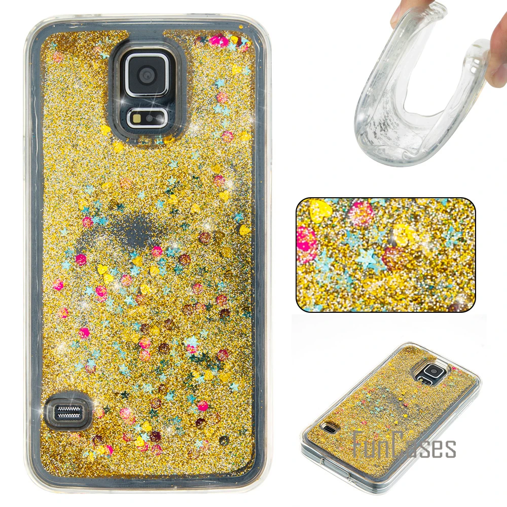 Динамический с блестками и жидкостью PU кожаный флип чехол для coque samsung S5 SV i9600 fundas