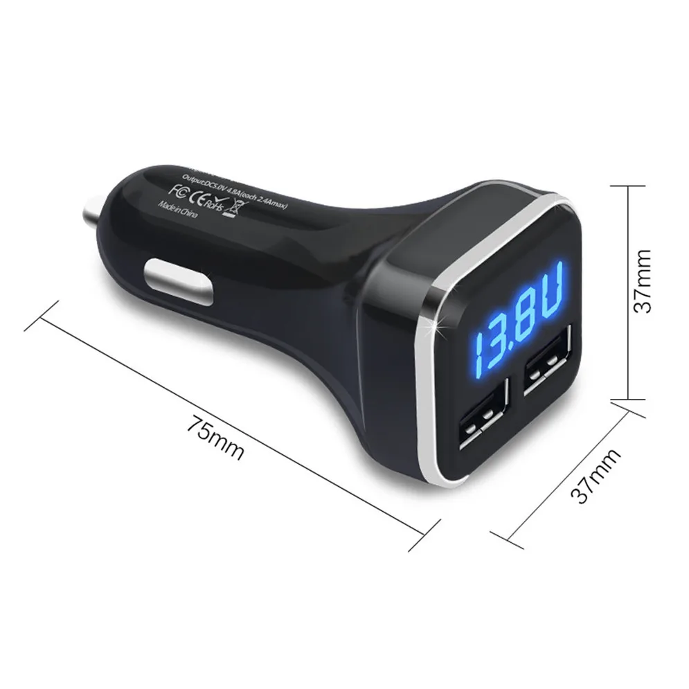 Дропшиппинг двойной Переходник USB для зарядки в машине с светодиодный Дисплей вольт ампер постоянного тока 4.8A 5V