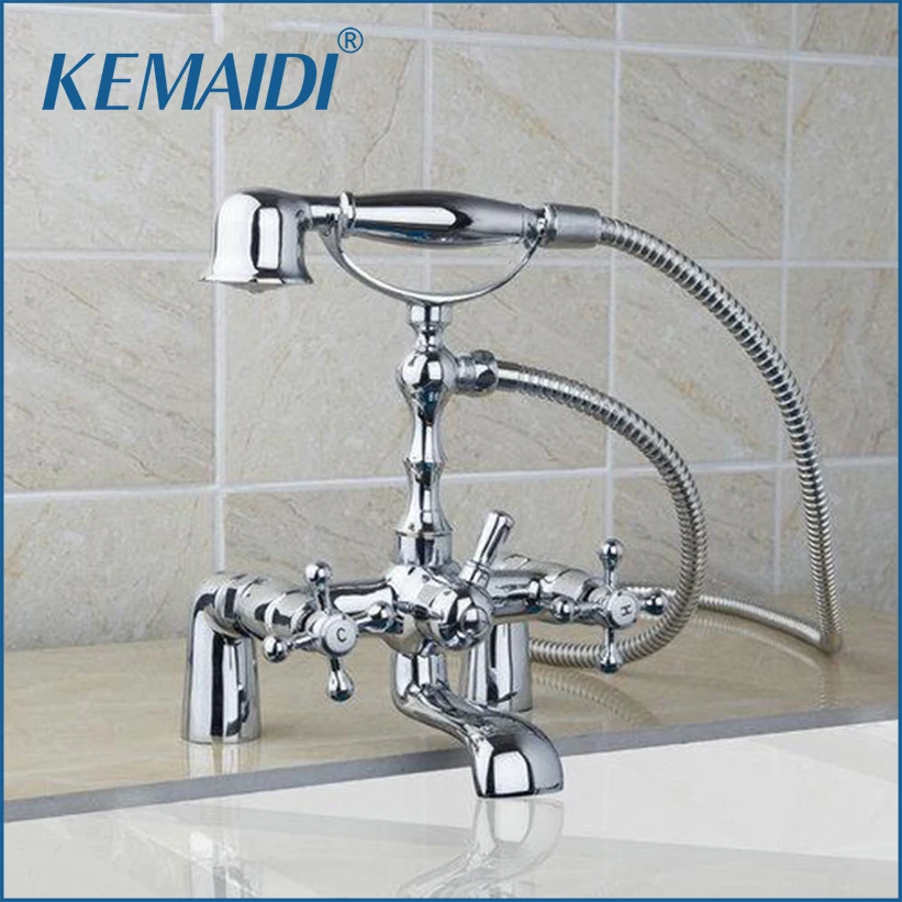 

KEMAIDI Telephone Style Deck Mounted Waterfall Bathroom Chrome Brass 92603 Double Handles Basin Sink Torneira Faucet Mixer Tap
