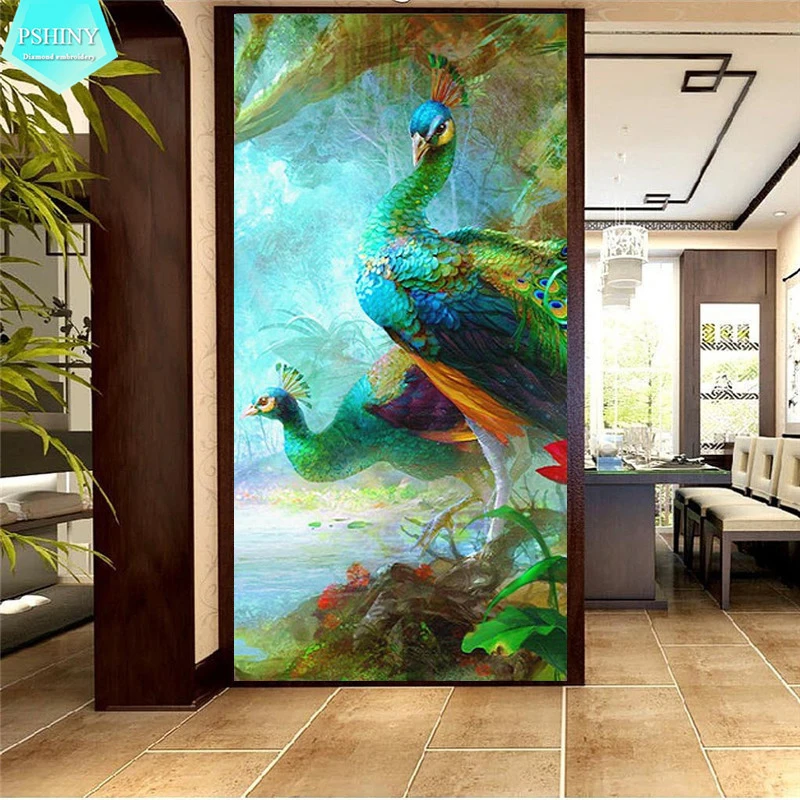 PSHINY 5D DIY diamond embroidery sale peacock Full round animal home decorative painting rhinestone new shelves | Дом и сад