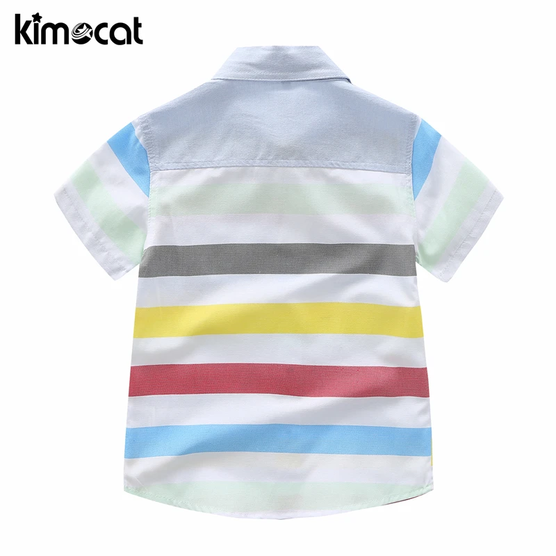 Kimocat/Гавайский стиль цветная полосатая рубашка с короткими рукавами Летние