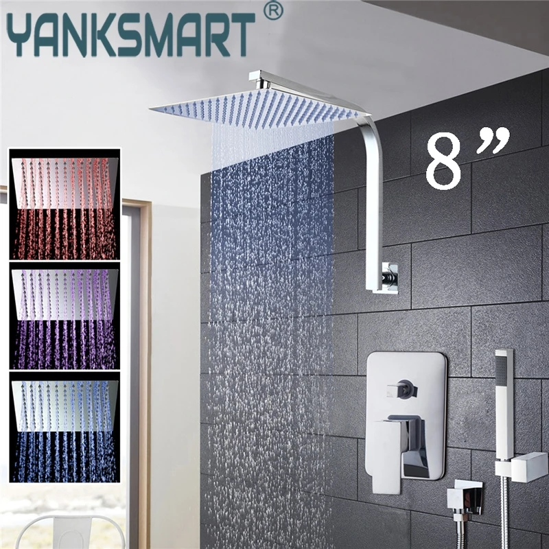 YANKSMART набор для душа 3 вида цветов LED роскошный квадратный дождевик 8 &quotдушевая