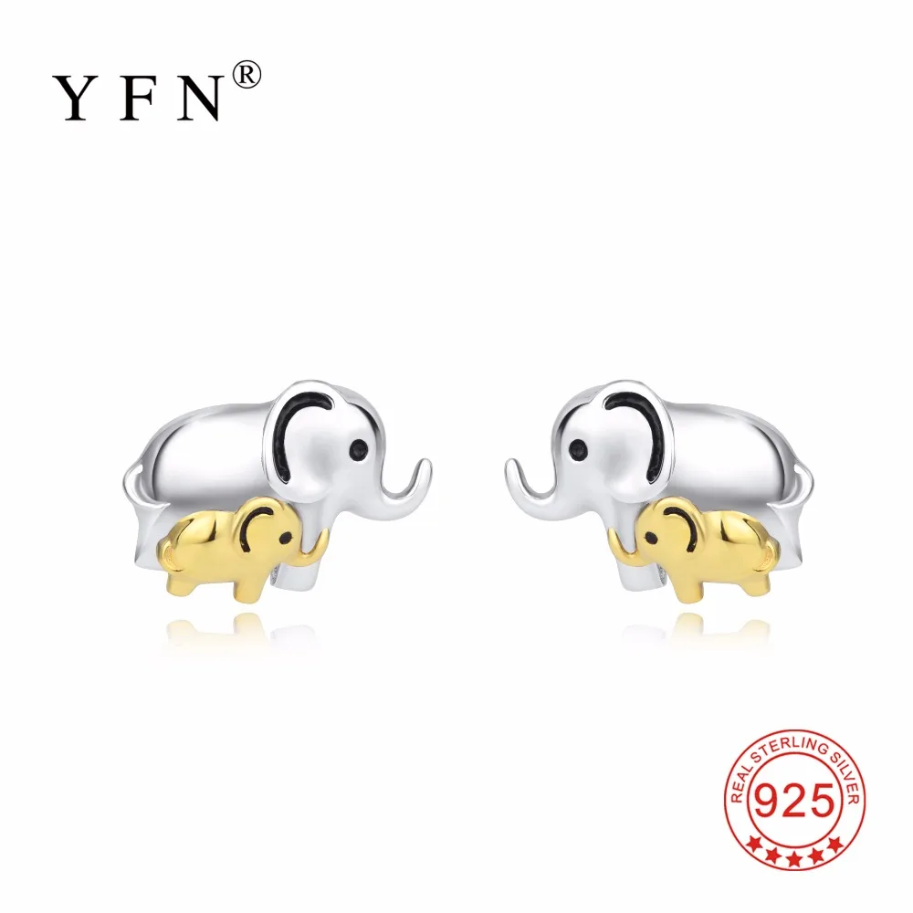 

YFN 925 Sterling Silver Earring Lucky Elephant Mother&Baby Stud Earrings Fashion Woman's Jewelry New Year Gift For Women Jewelry