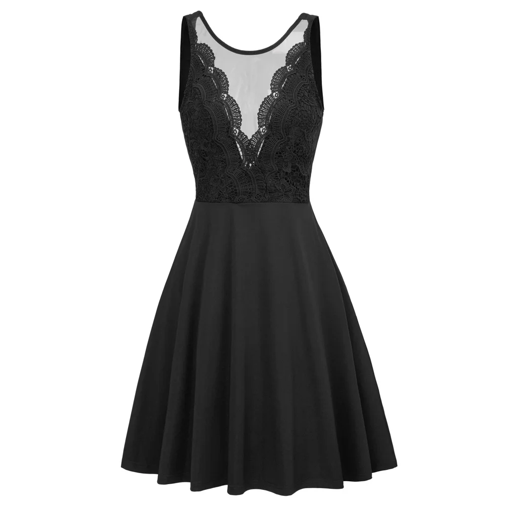 Женское сексуальное Сетчатое платье без рукавов с кружевом расклешенное для
