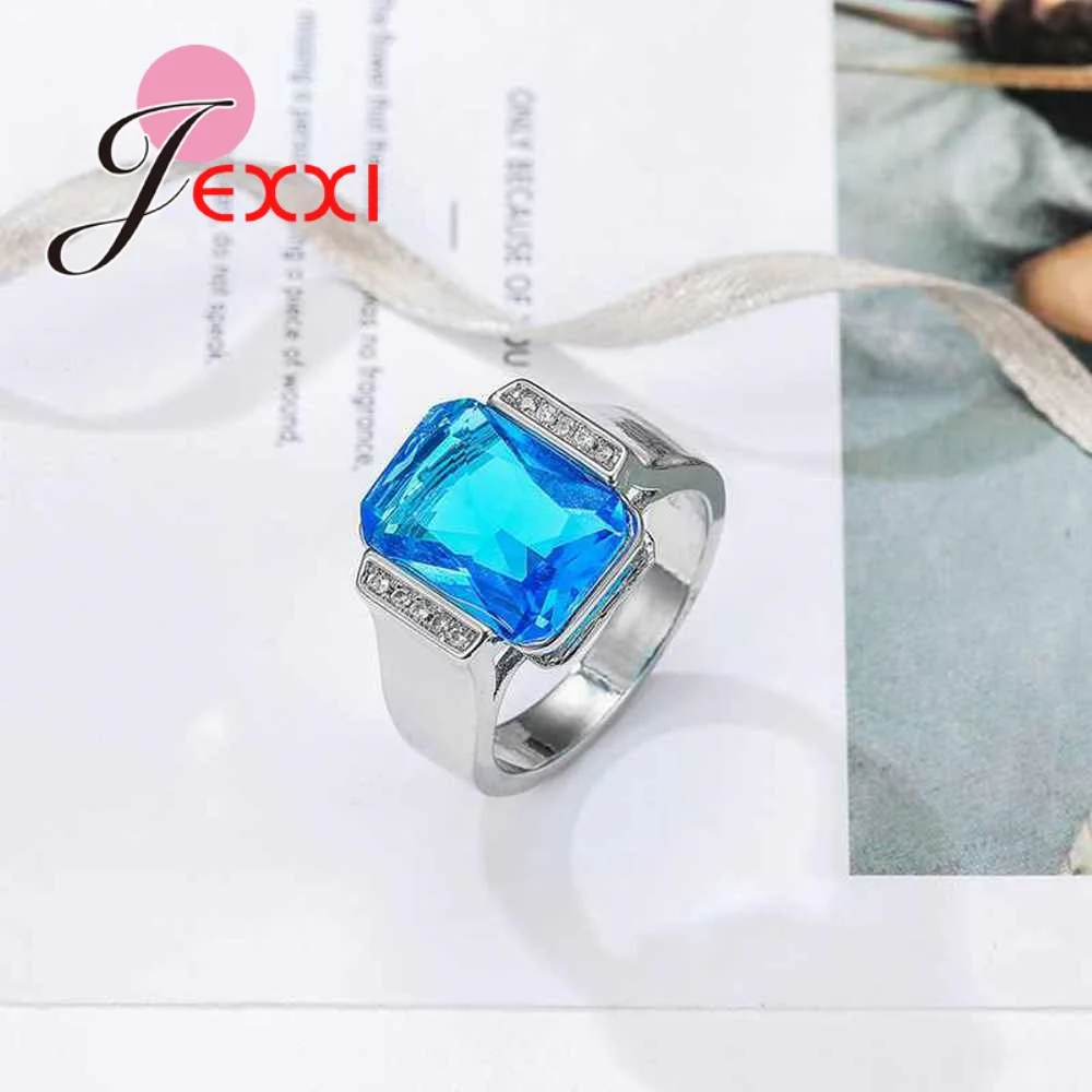 

Hot New Silver Ring Jewelry 925 Sterling Silver Jewelry for Women Lady Wedding Party Blue CZ Stone Shiny Crystal Ring