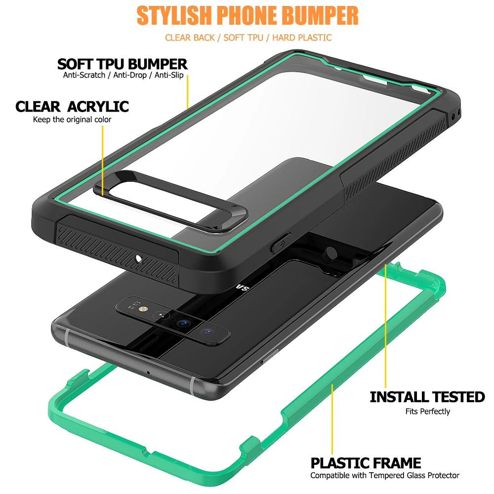 for Samsung Galaxy S10 Plus S10E Rugged Clear Case Full-Body Hybrid Bumper Cover Support Wireless Charging | Мобильные телефоны и