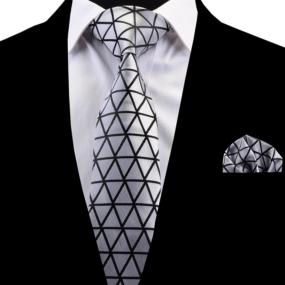 

Ricnais New Design Mens Solid Plaid Tie Pocket Square Set Silk Necktie Man Corbatas Hombre Pocket Square Red Yellow Wedding Tie