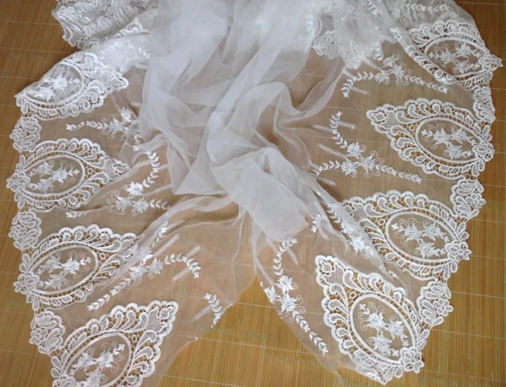 Высокое качество слоновой кости organdy двусторонний полиэстер Цветочная вышивка
