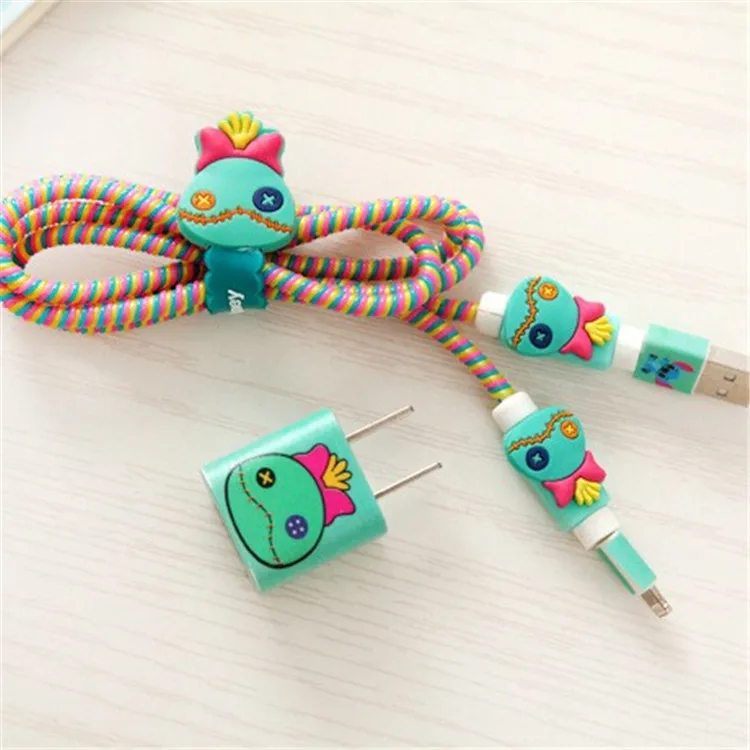 500 шт./лот, милый мультяшный USB кабель, защита для наушников, набор с кабелем, стикеры для намотки, Спиральный шнур, защита для iphone 5, 6, 6s, 7