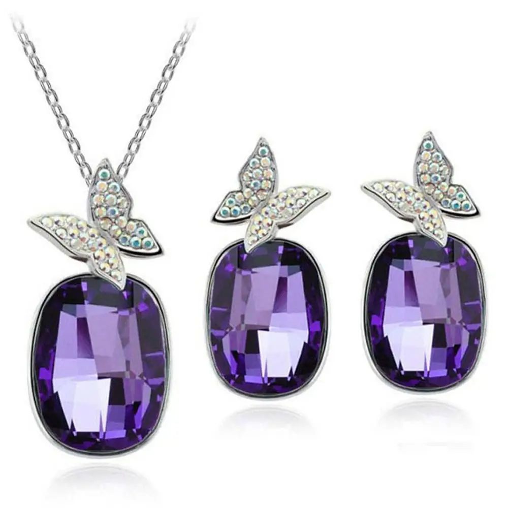 purple 2 Женские хрустальные стразы-бабочки, квадратная подвеска на цепочке, ожерелье для девушки на день рождения, модное ювелирное изделие, подарок 80004 - Окраска металла: purple 2