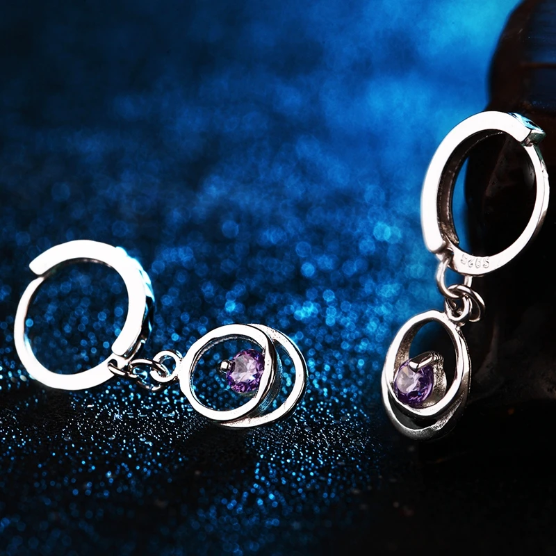 Smart Chic Amethyste Purple Stone 925 Silver Earring White Gold Lady Small Huggie Hoops Earrings for Women Jewelry Earing | Украшения и