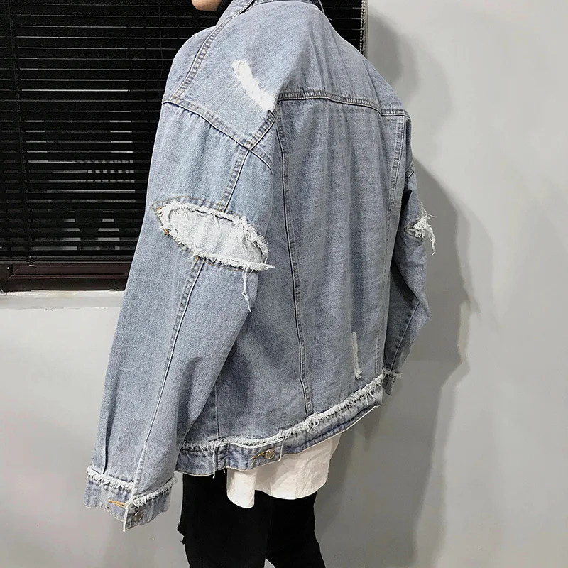 Мужская джинсовая куртка Privathinker Повседневная теплая светло-голубая оверсайз в