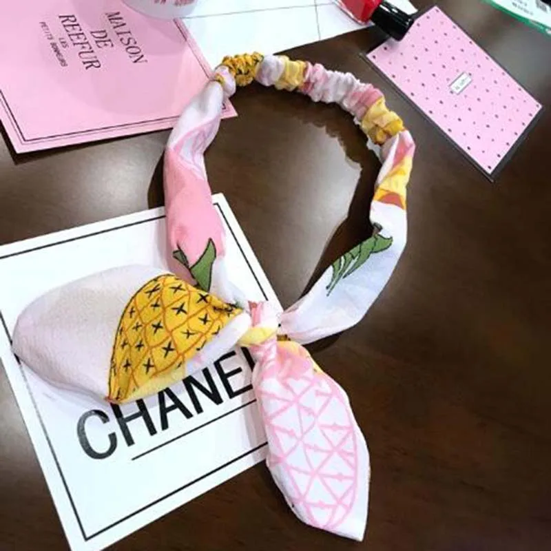 Chic Fruit Ananas Print Headband Handmade Bowknot Cross Elastic Hairband Headwrap Turban For Beach Hair Jewelry Fast Shipping | Детская