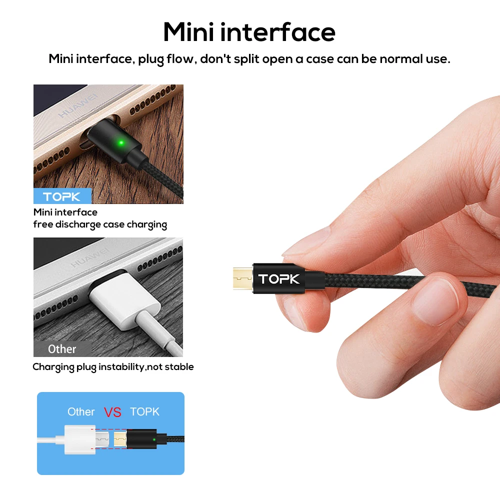 TOPK светодиодный магнитный кабель 1 м и 2 Micro USB с нейлоновой оплеткой Магнитный