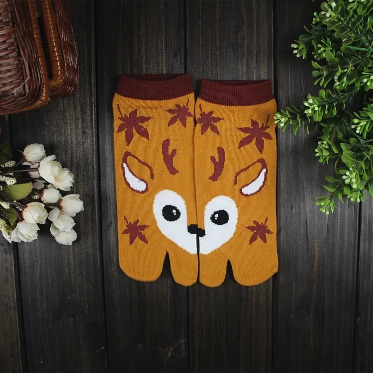 YOOWALK/Хлопковые носки с двумя пальцами, с изображением кота, тигра, мультипликационных животных; пара носков с двумя пальцами; японские носки с двумя пальцами; Носки «таби»