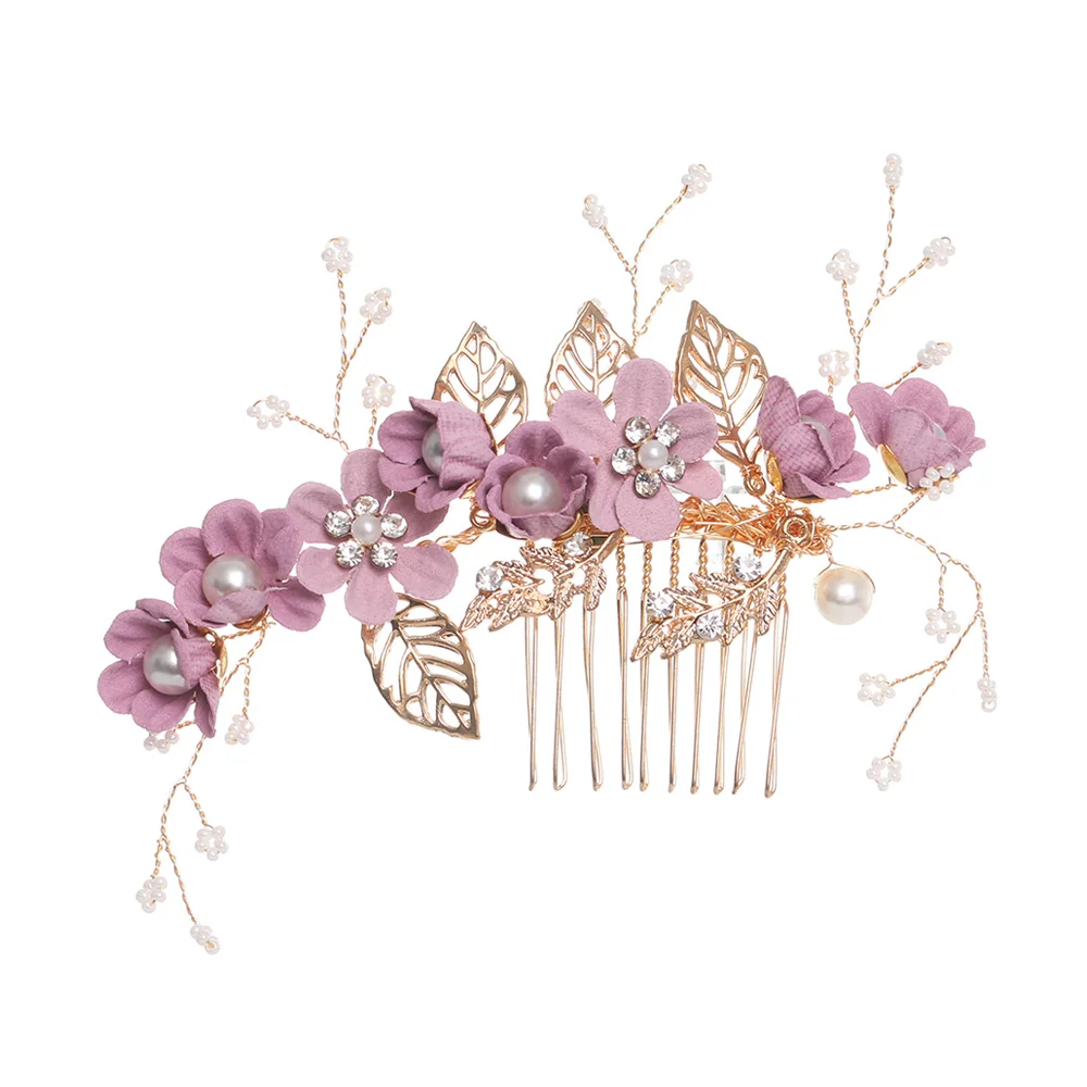 Purple Style 4 1 шт., модные роскошные расчески для волос с голубыми цветами, головной убор для невесты, свадебные аксессуары для волос, золотые листья, ювелирные украшения для волос, заколки для волос - Цвет: Purple Style 4