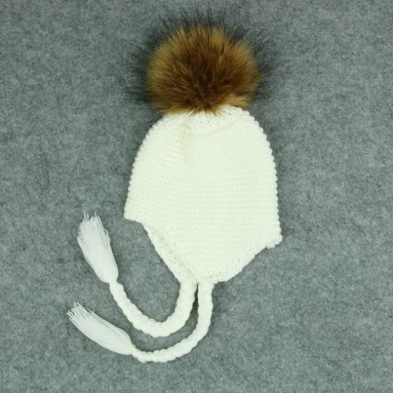 Детская зимняя шапка skullies вязаная из искусственного меха енота с мультяшным