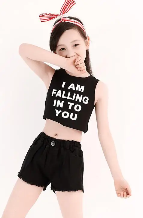 Crop Shorts 2pcs Детские топы на бретелях с надписью, леггинсы, комплект из двух предметов для девочек, летняя стильная одежда в стиле хип-хоп для девочек-подростков, 10, 12, 14, 16, 18 лет - Цвет: Crop Shorts 2pcs