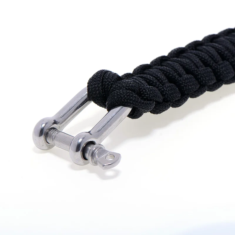 

550Paracord Stainless Steel Bracelet Shackle Weaving Survival 304L Steel U style Buckle Black Rope Men Jewelry Male Pulseira