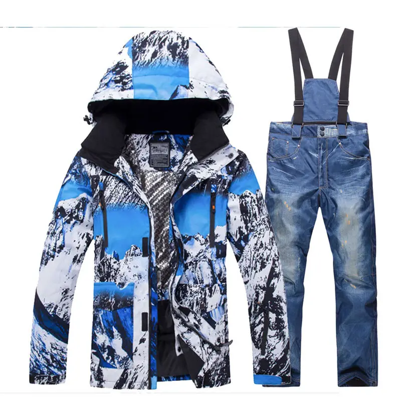 Pic Jacket and pant Куртка+ ремень брюки наборы для мужчин зимний костюм Спорт на открытом воздухе одежда Сноубординг наборы водонепроницаемый ветрозащитный зимний костюм Лыжная одежда - Цвет: Pic Jacket and pant